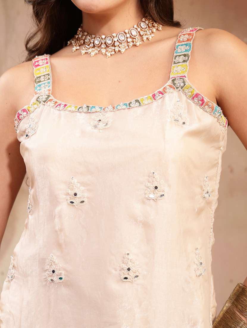 Women Embroidered Shoulder Strap Kurta And Palazzo Set With Dupatta - 22513902 -  Standard Image - 1