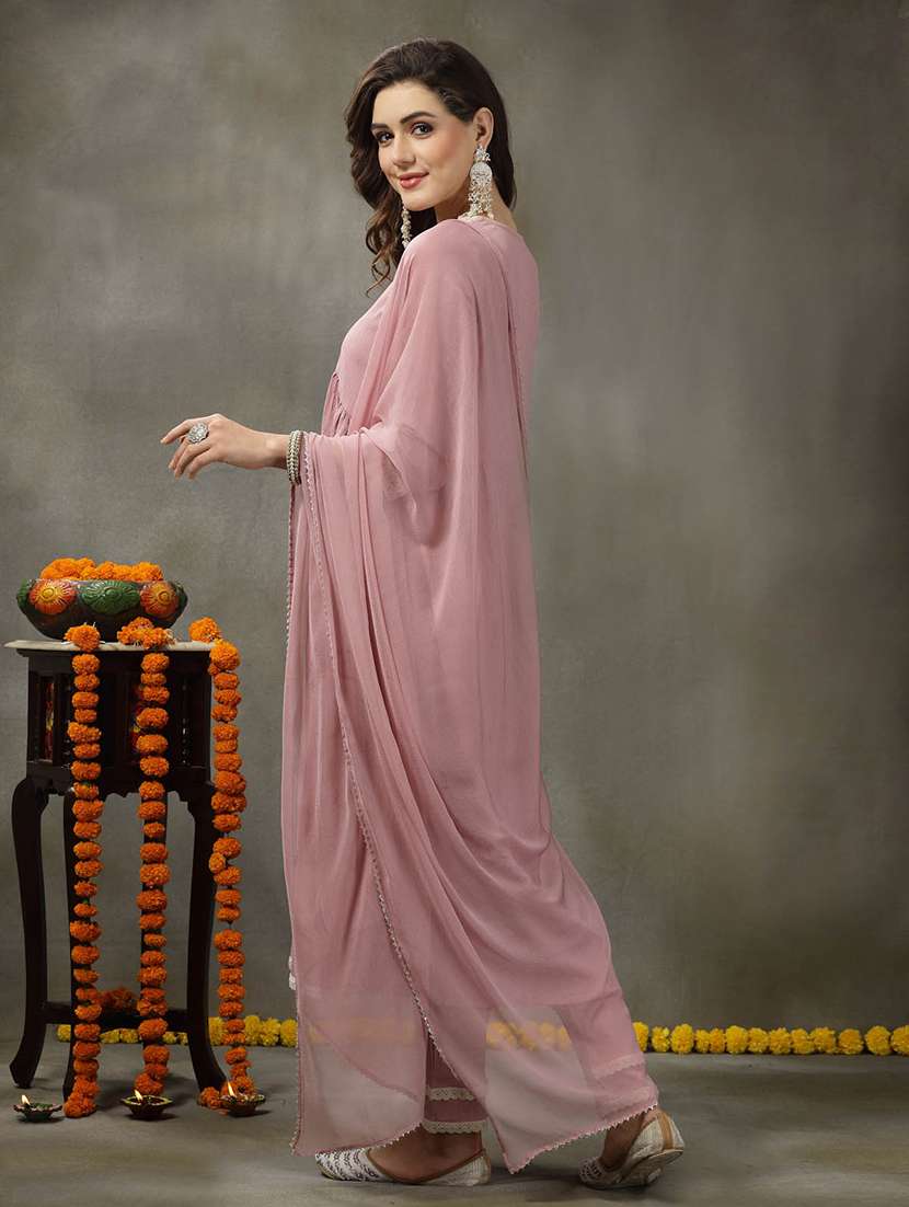 women solid v neck kurta and pant set with dupatta - 22513903 -  Standard Image - 4