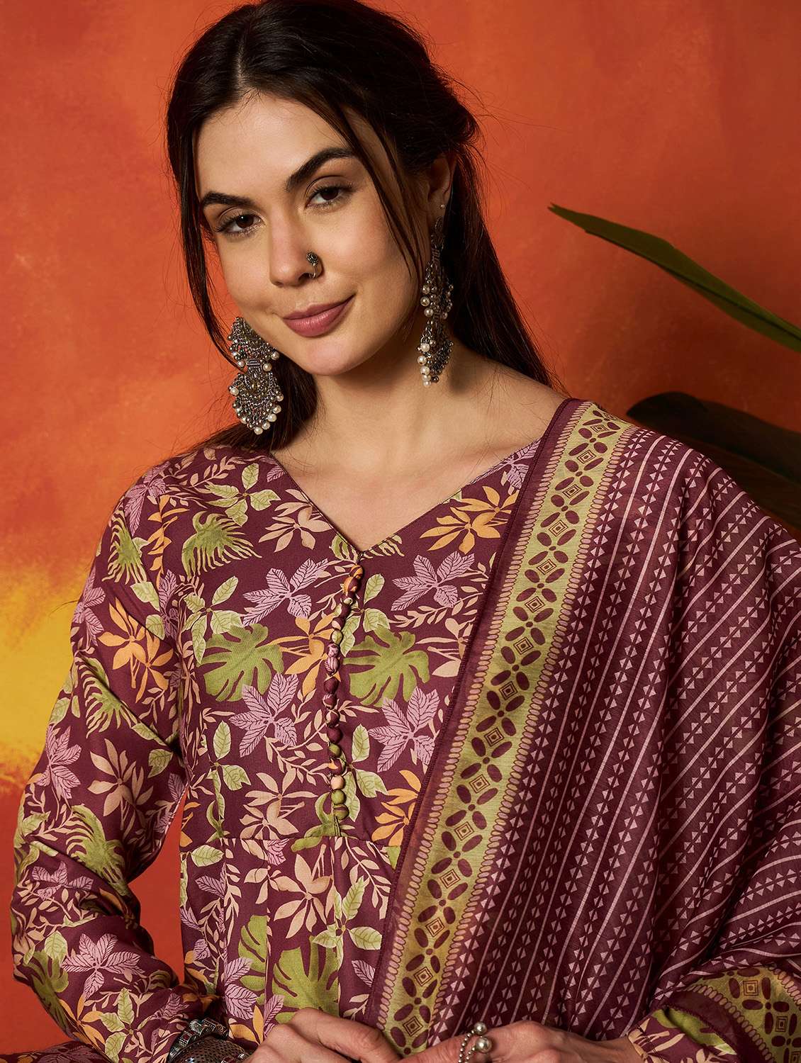 women printed long sleeves kurta pant set with dupatta - 22513927 -  Standard Image - 1