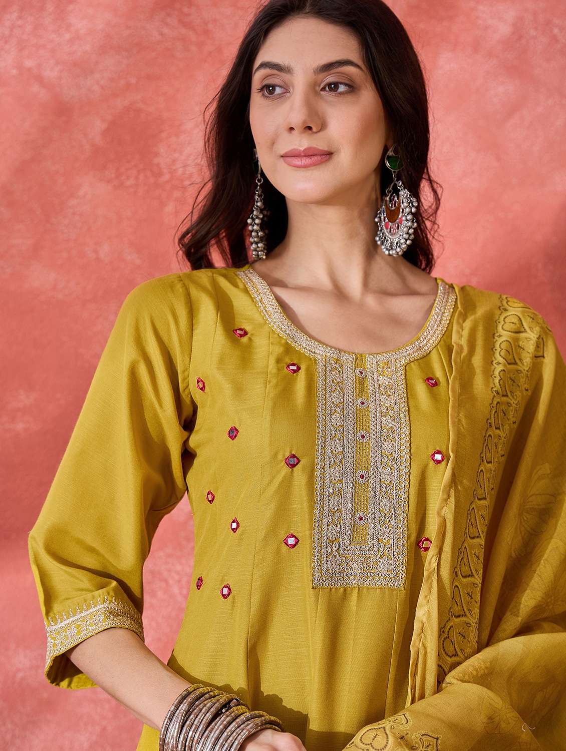 women embroidered three quarter sleeves kurta pant set with dupatta - 22513940 -  Standard Image - 1