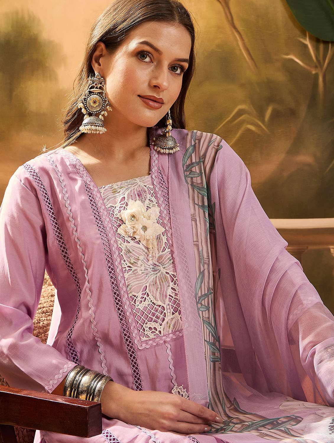 women printed three quarter sleeves kurta pant set with dupatta - 22513992 -  Standard Image - 1