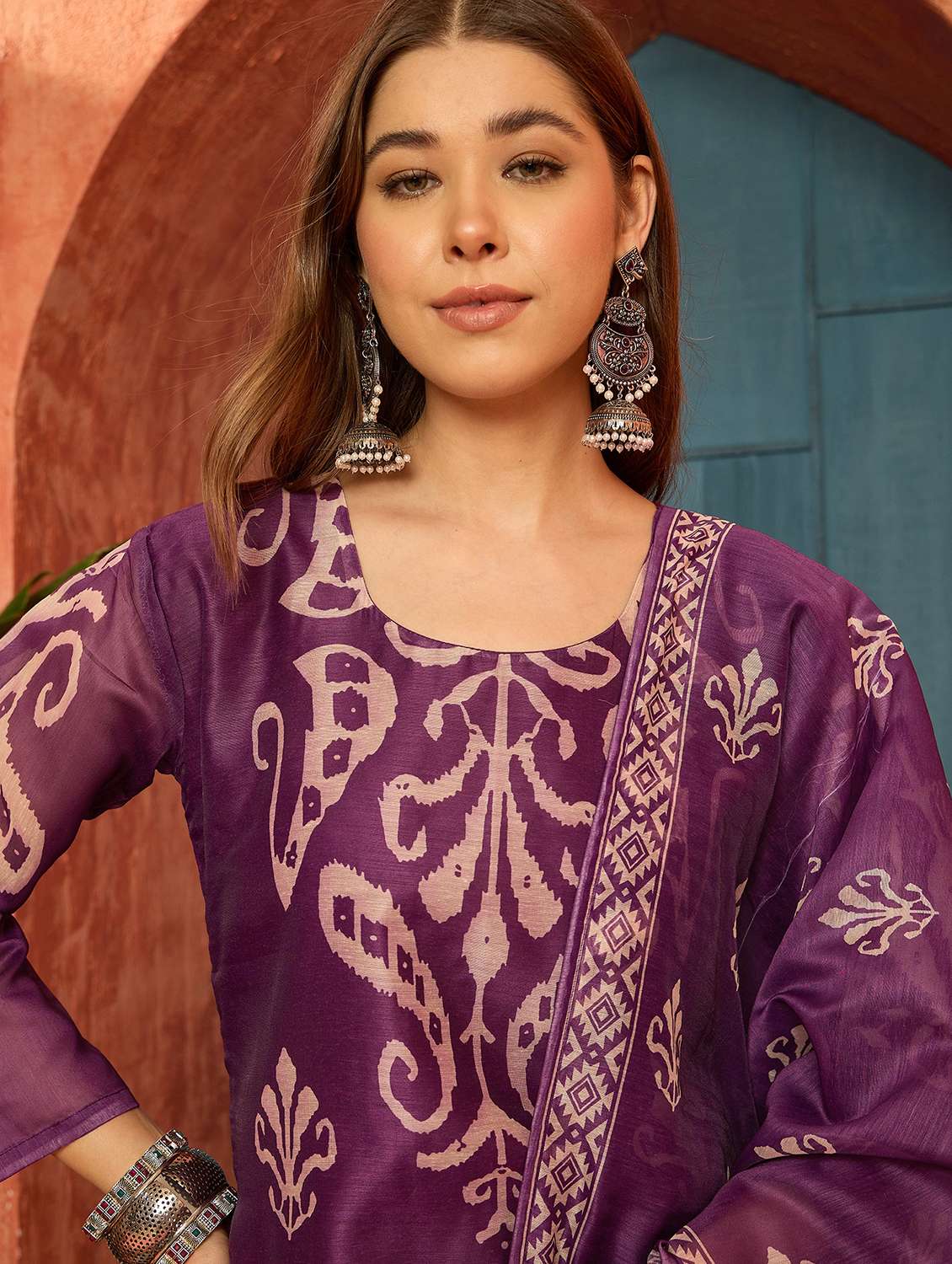 women printed three quarter sleeves kurta pant set with dupatta - 22513993 -  Standard Image - 1