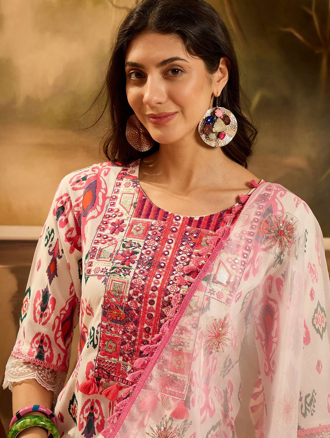 women printed three quarter sleeves kurta salwar set with dupatta - 22514065 -  Standard Image - 1
