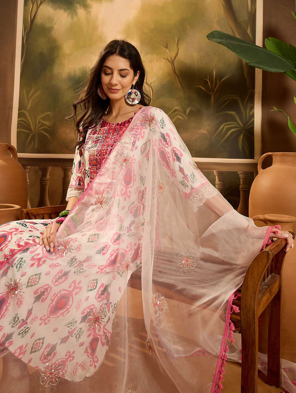 women printed three quarter sleeves kurta salwar set with dupatta - 22514065 -  Standard Image - 4