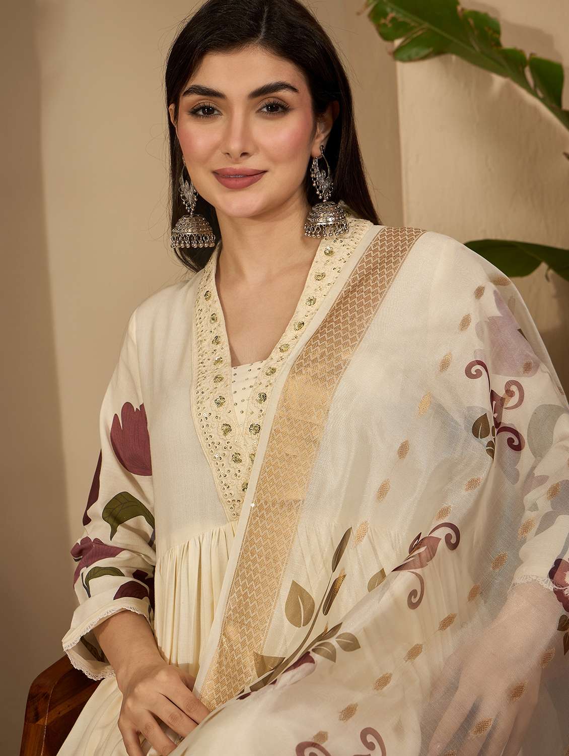women printed three quarter sleeves kurta palazzo set with dupatta - 22514073 -  Standard Image - 1