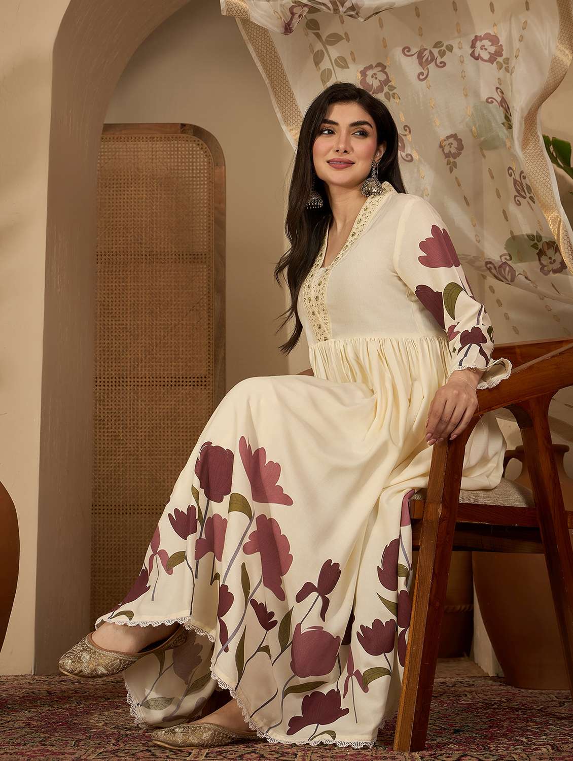 women printed three quarter sleeves kurta palazzo set with dupatta - 22514073 -  Standard Image - 4