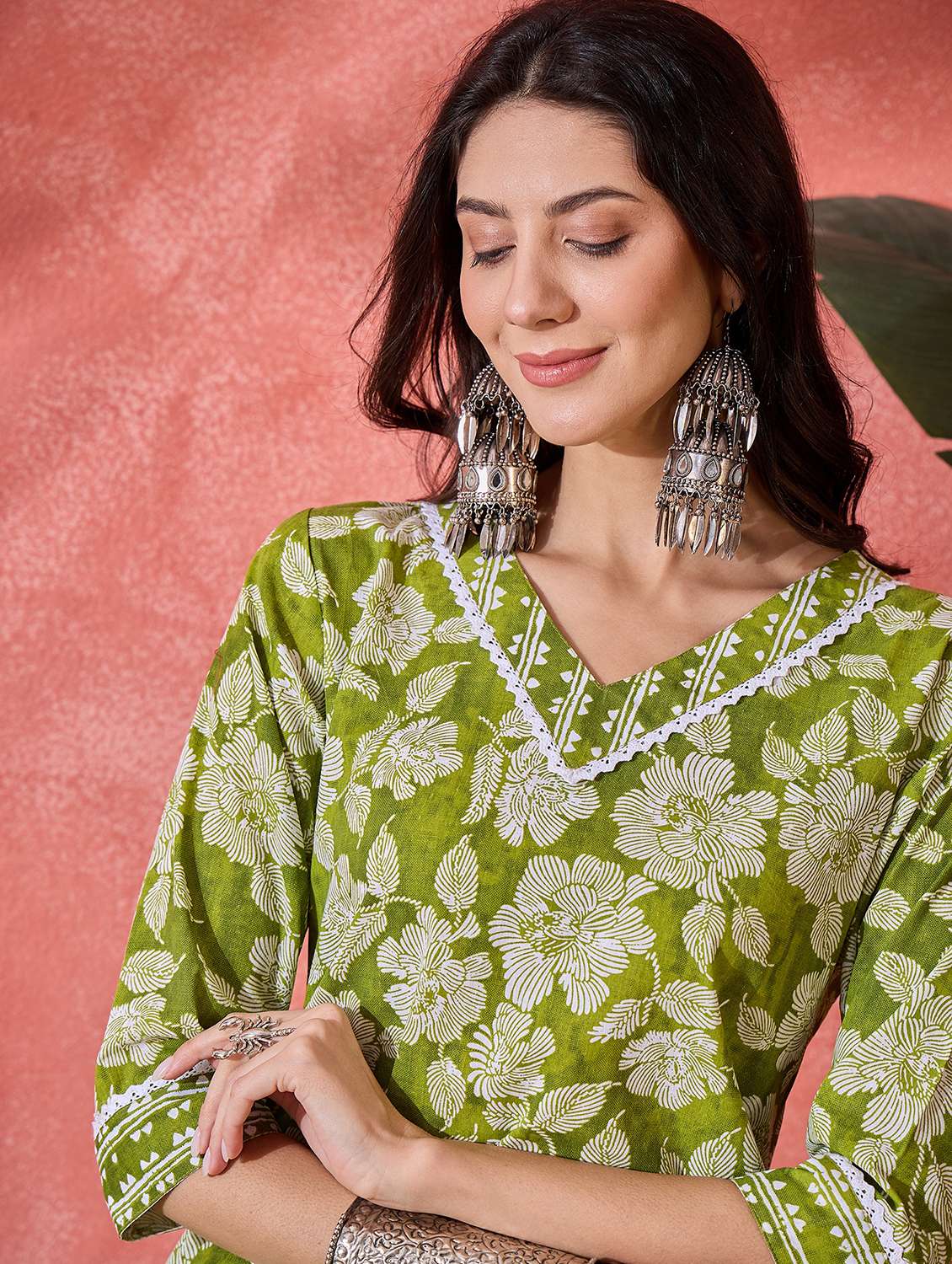 women printed three quarter sleeves kurta pant set  - 22514089 -  Standard Image - 1