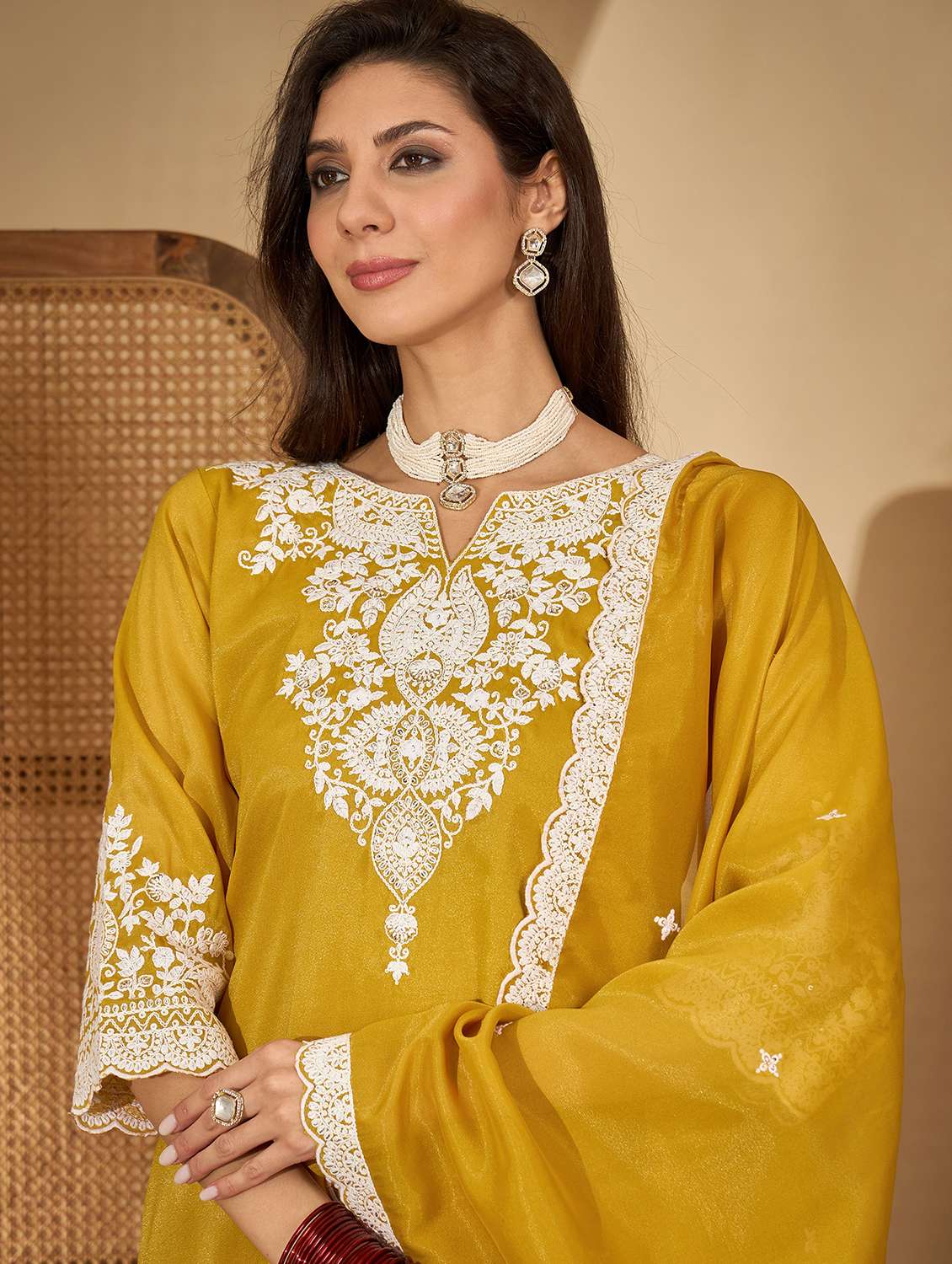 women embroidered three quarter sleeve kurta sharara with dupatta set - 22514148 -  Standard Image - 1