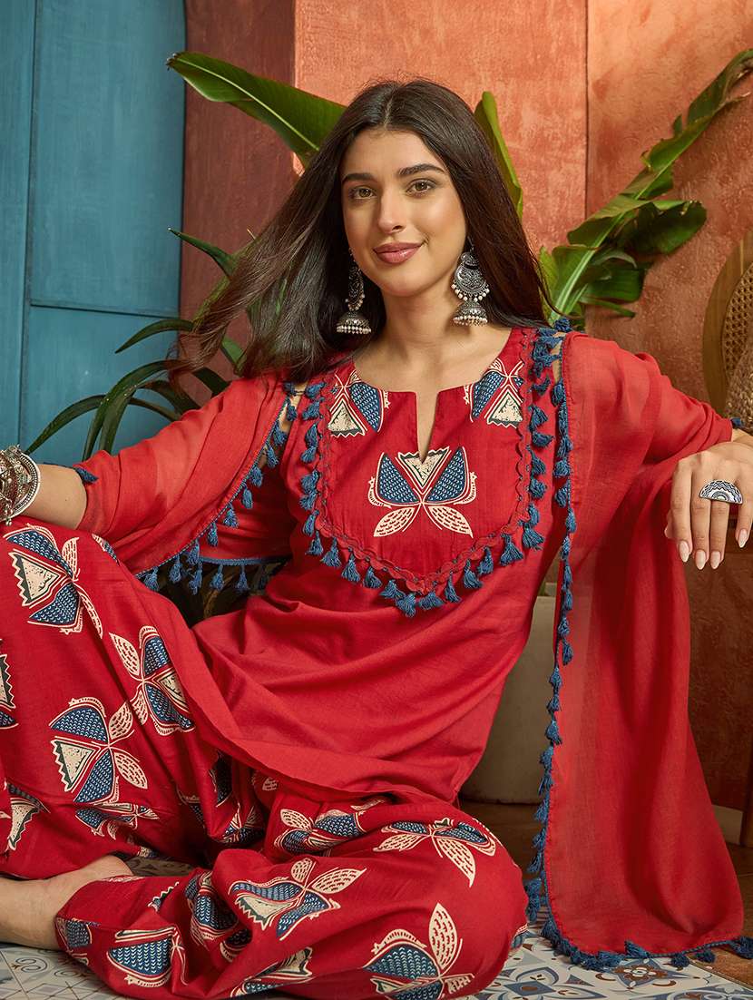 women printed sleeveless kurta farshi salwar with dupatta set - 22514152 -  Standard Image - 4
