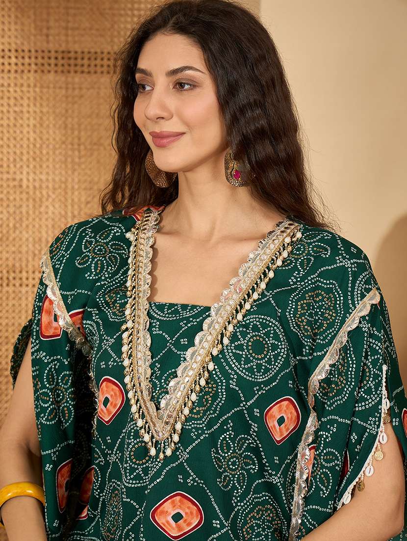 women bandhani printed kimono sleeve kaftan set - 22514156 -  Standard Image - 1