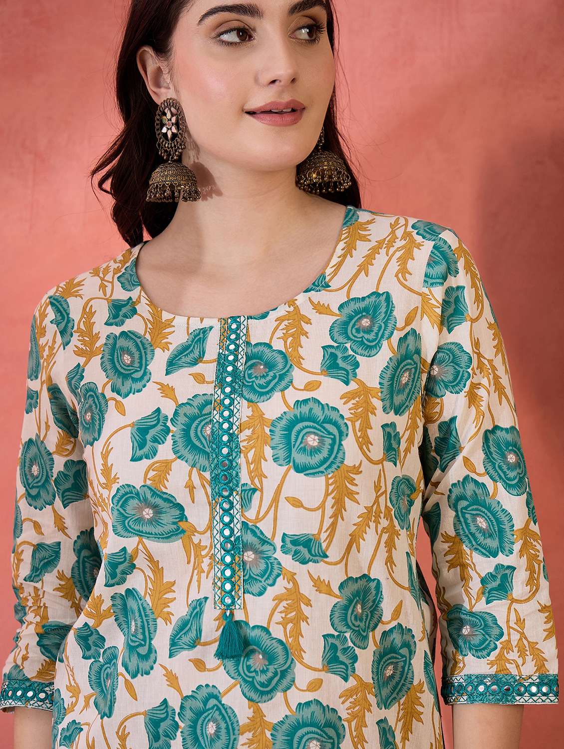 women printed three quarter sleeves straight kurti - 22514366 -  Standard Image - 1