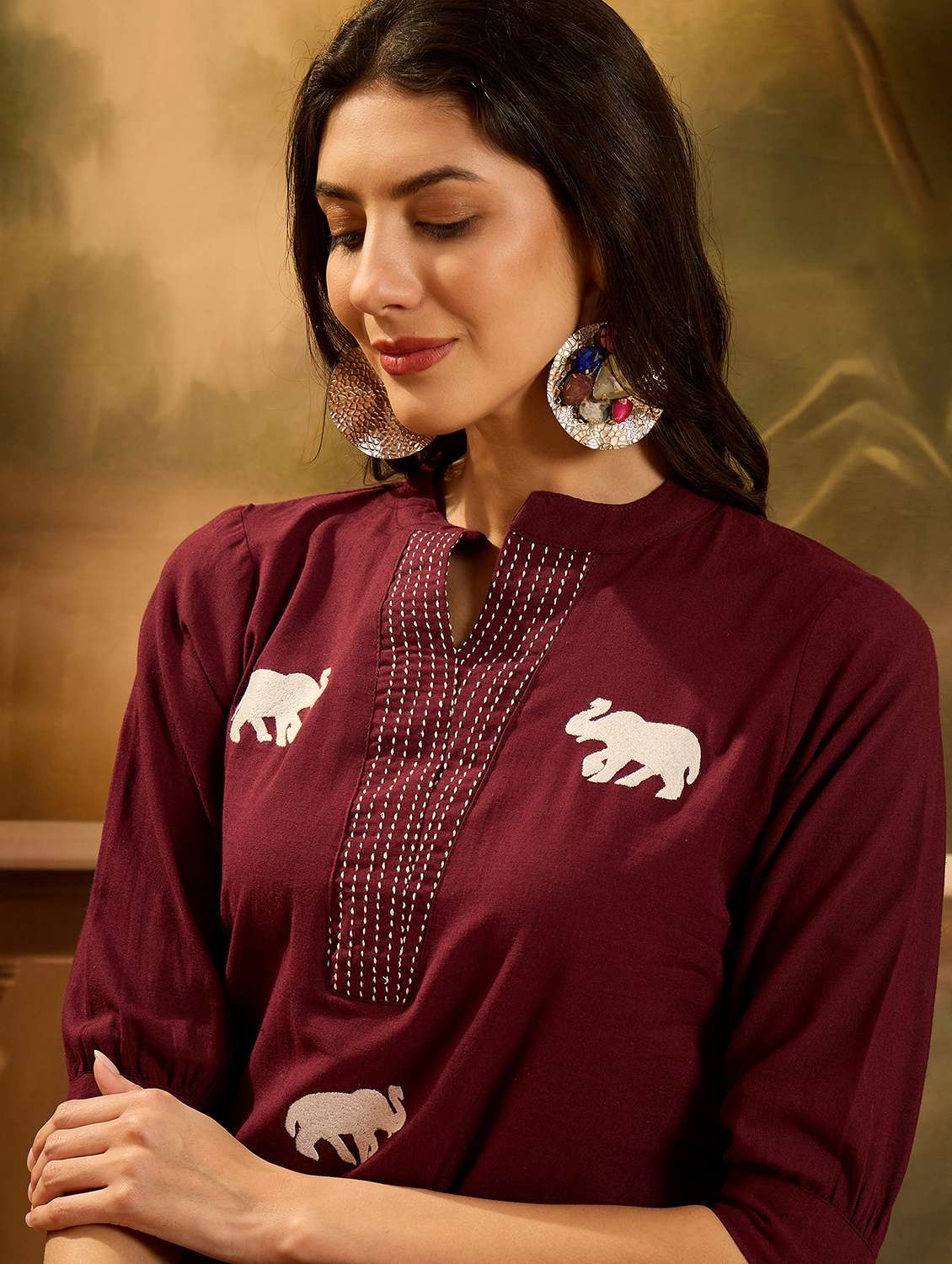 women embroidered three quarter sleeves a-line kurti - 22514371 -  Standard Image - 1