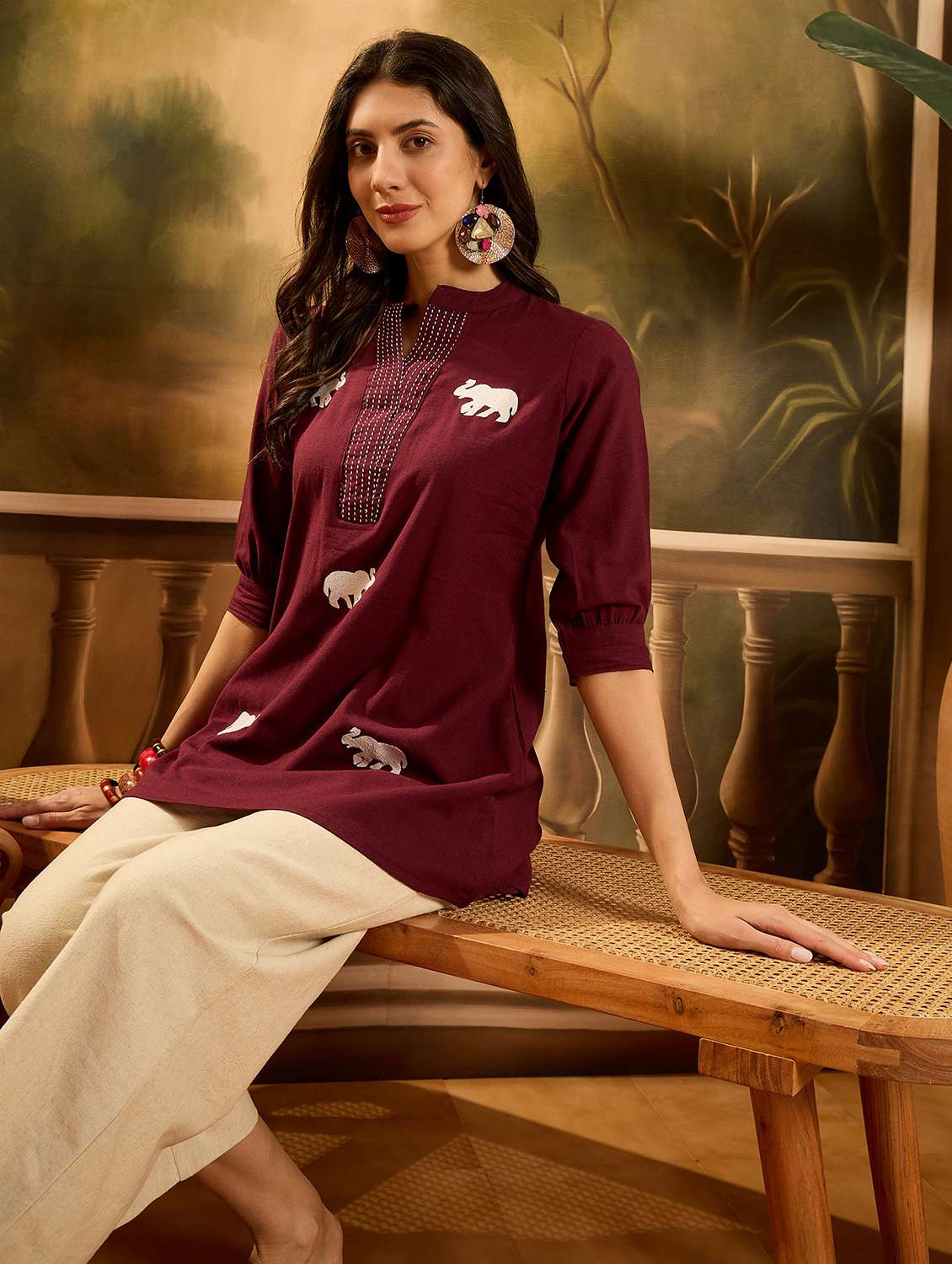 women embroidered three quarter sleeves a-line kurti - 22514371 -  Standard Image - 4