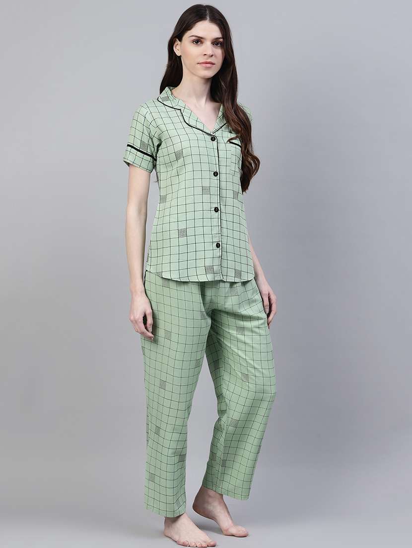 women checkered short sleeves shirt and pyjama set - 22514405 -  Standard Image - 1