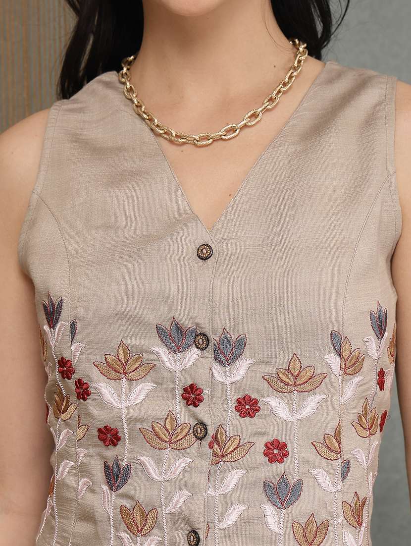 women embroidered sleeveless top and trouser co-ord set - 22514430 -  Standard Image - 1