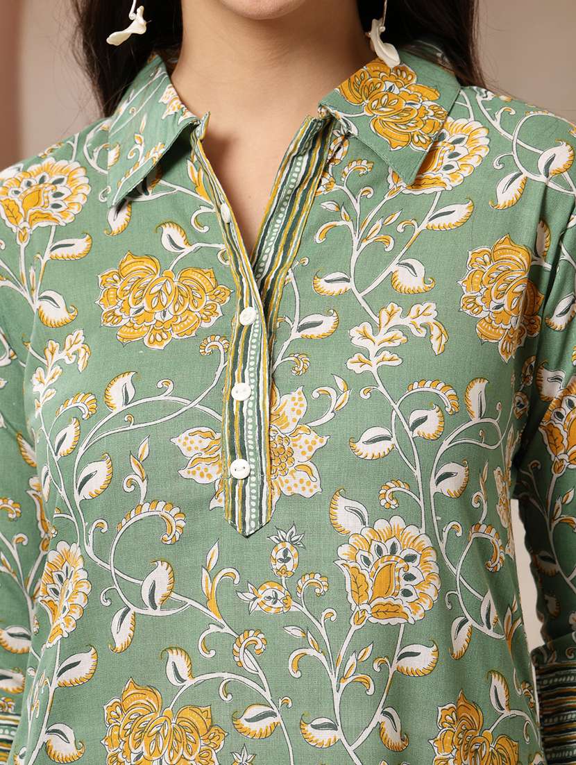 women printed collared kurta and pant set - 22514436 -  Standard Image - 1