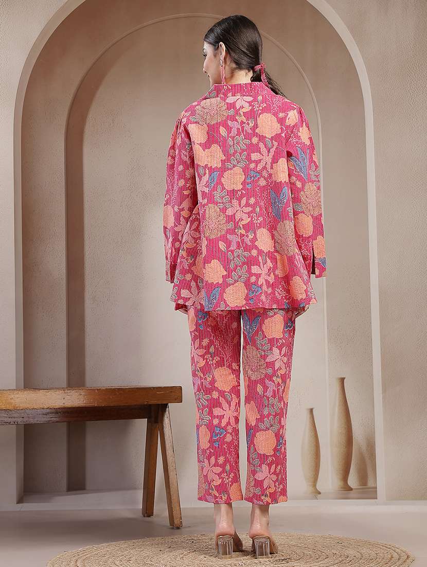 women printed collared shirt and trouser co-ord set - 22514460 -  Standard Image - 4