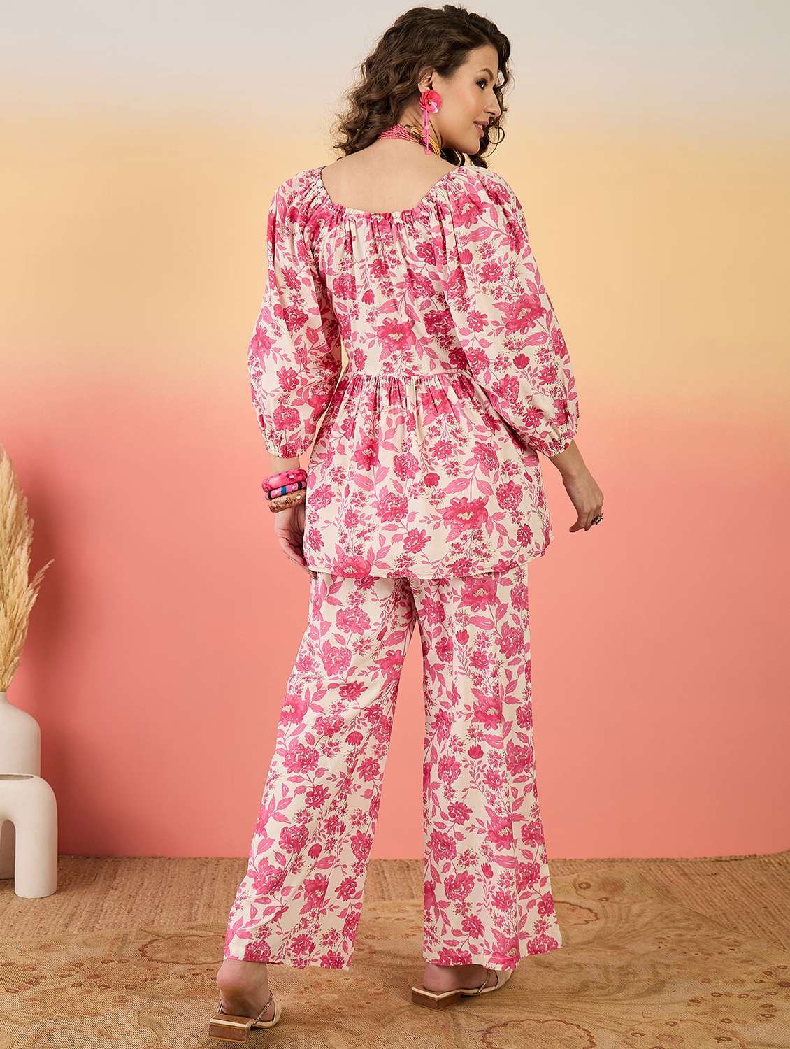 women printed three quarter sleeves top and trouser co-ord set - 22514462 -  Standard Image - 4