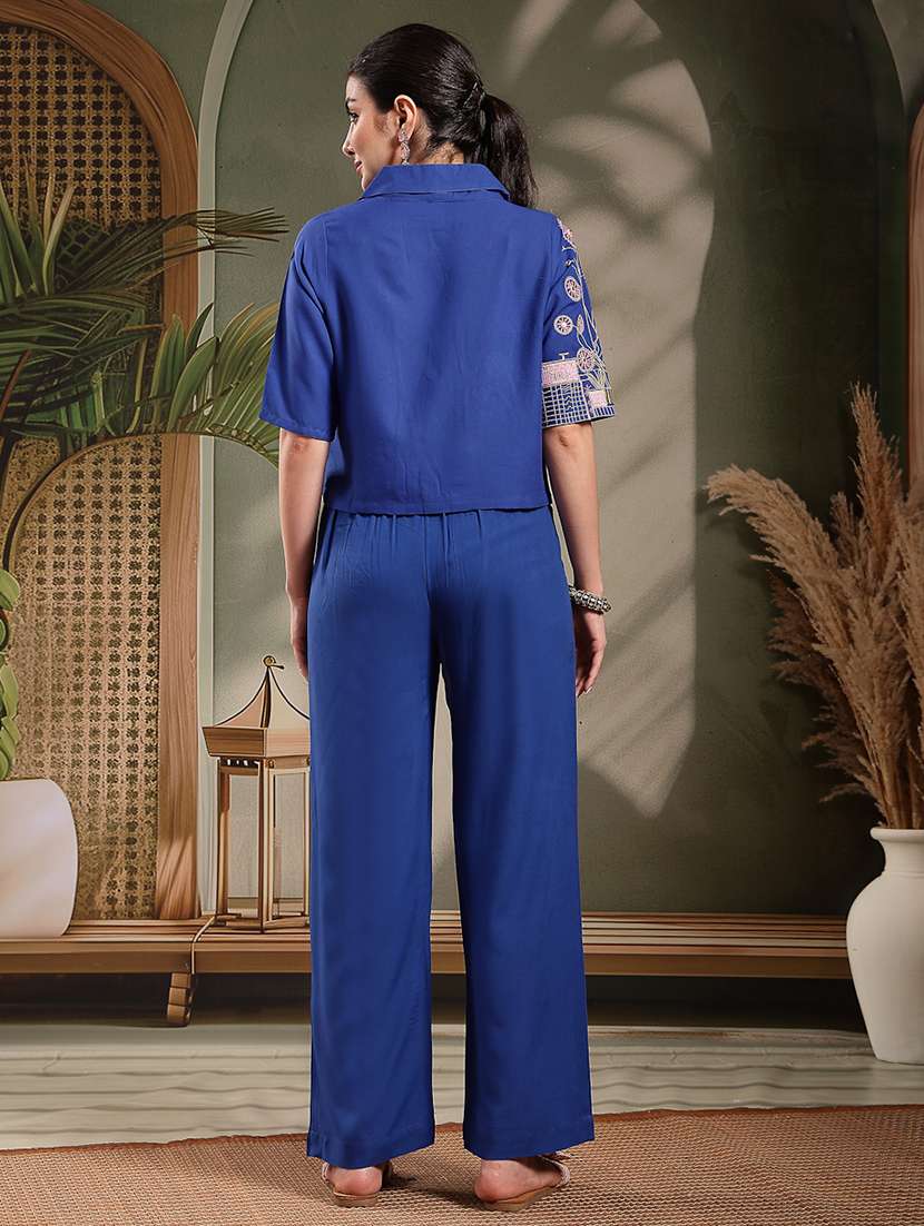 women embroidered short sleeves shirt and trouser co-ord set - 22514485 -  Standard Image - 4