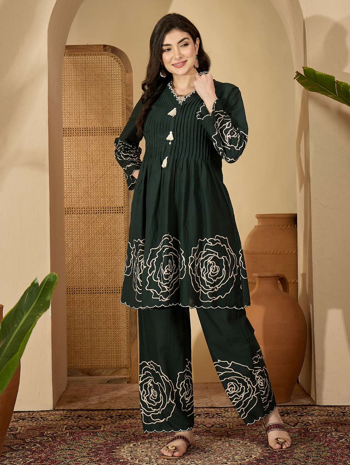 women printed long sleeves ethnic co-ord set