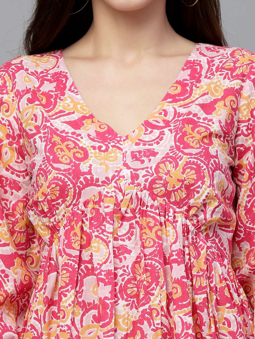 women printed v neck fit and flare dress - 22514526 -  Standard Image - 1