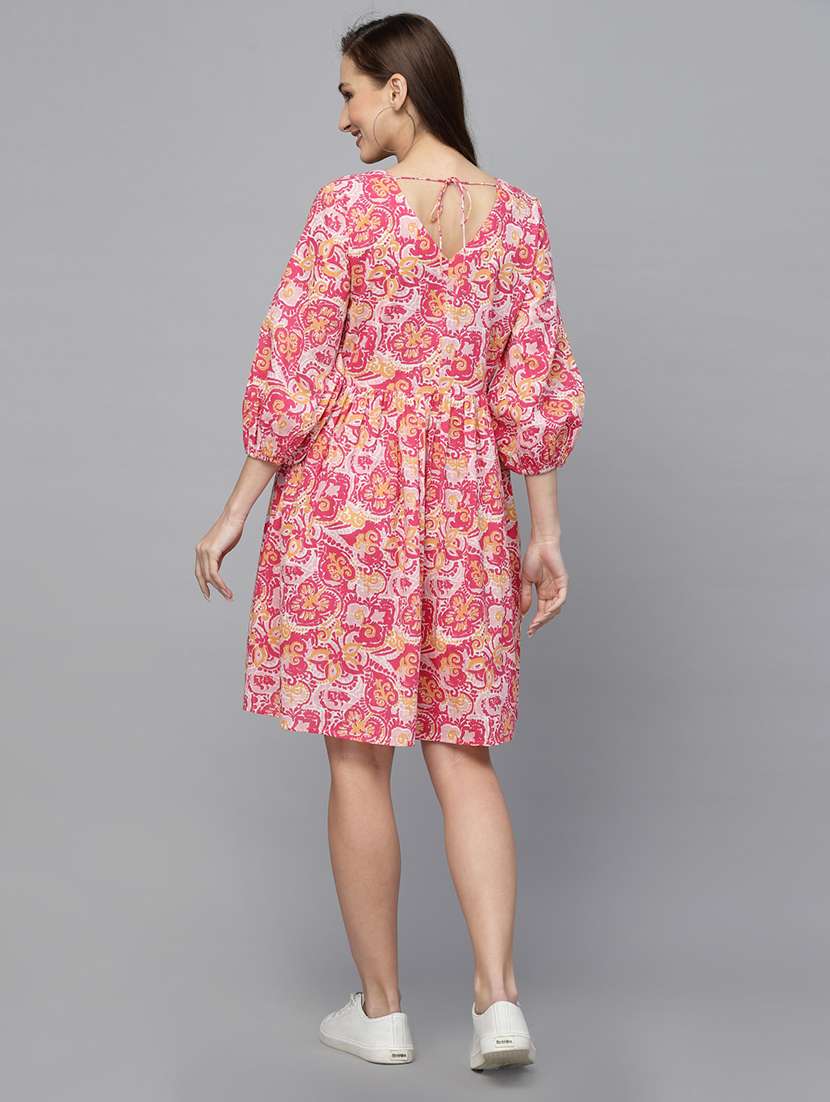 women printed v neck fit and flare dress - 22514526 -  Standard Image - 4