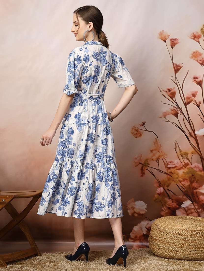 women printed collared midi tiered dress - 22514531 -  Standard Image - 4