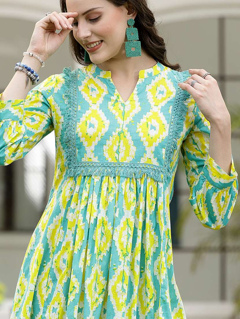 women printed mandarin neck a-line dress - 22514550 -  Standard Image - 1