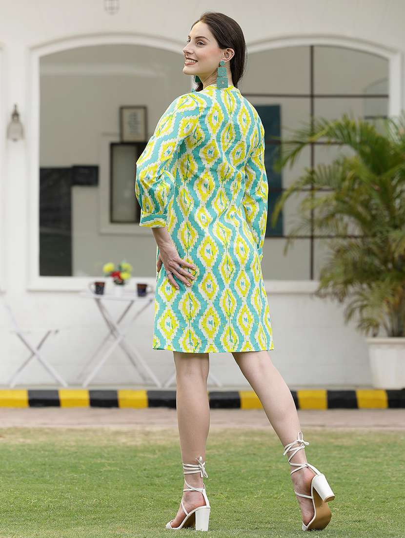 women printed mandarin neck a-line dress - 22514550 -  Standard Image - 4