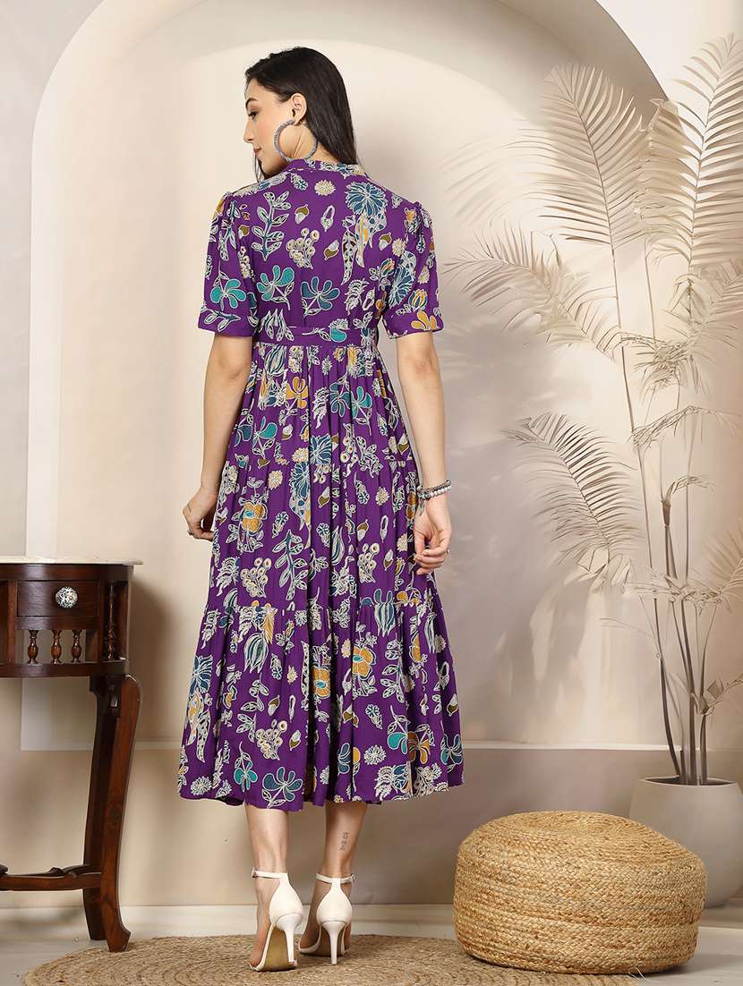 Women Printed Collared Midi Tiered Dress - 22514561 -  Standard Image - 4
