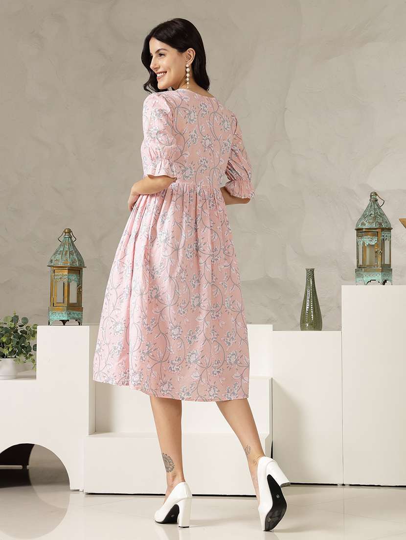 women printed v neck fit and flare dress - 22514564 -  Standard Image - 4