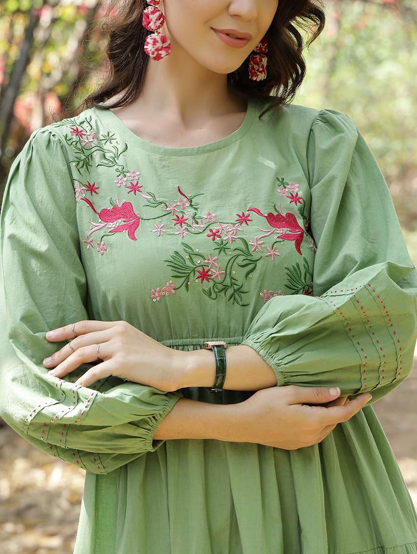 women embroidered round neck tiered dress - 22514570 -  Standard Image - 1