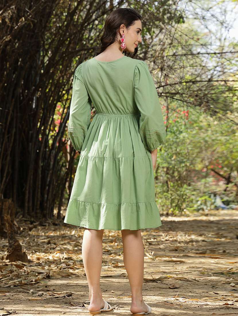 women embroidered round neck tiered dress - 22514570 -  Standard Image - 4