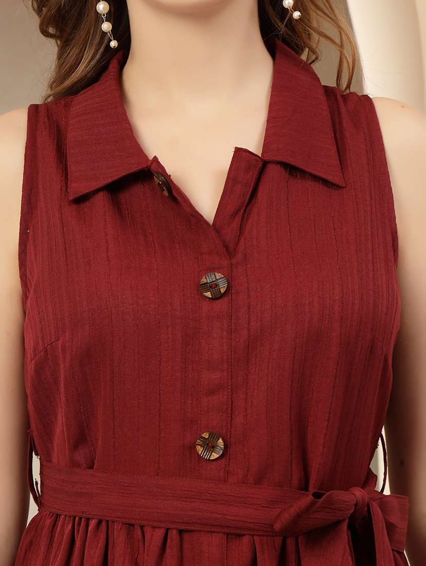 women solid sleeveless collared a-line dress - 22514582 -  Standard Image - 1