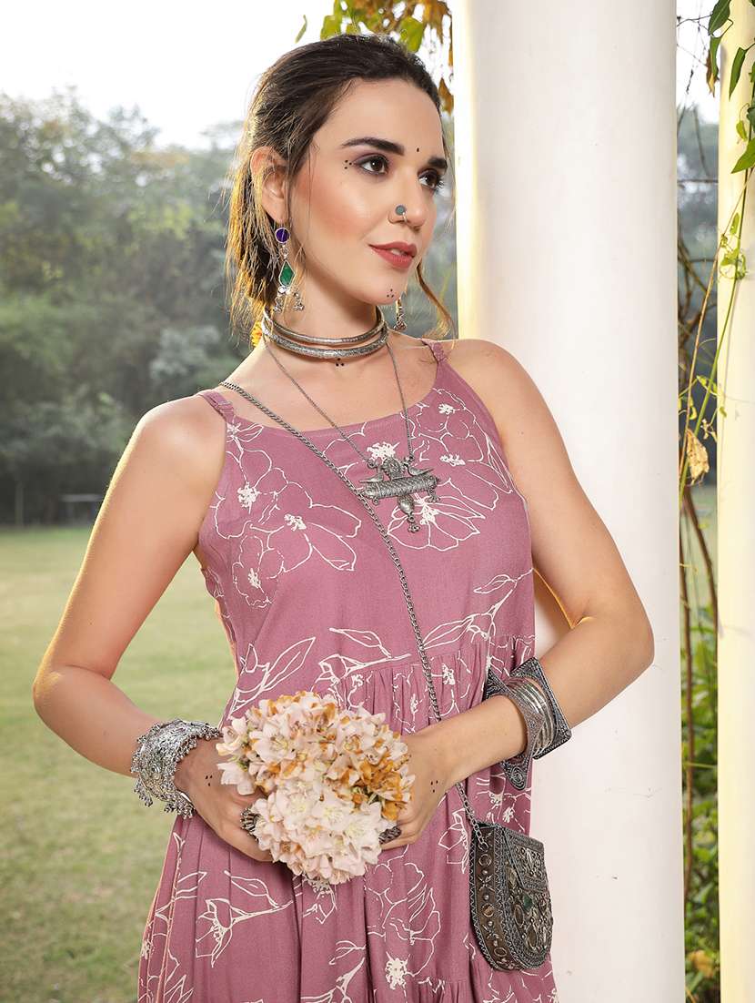 women printed shoulder strap tiered dress - 22514596 -  Standard Image - 1