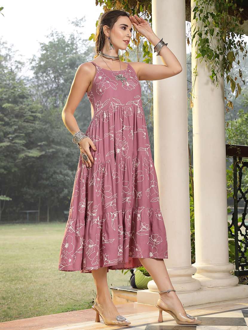 women printed shoulder strap tiered dress - 22514596 -  Standard Image - 4