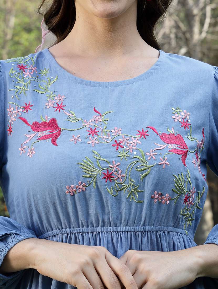women embroidered round neck tiered dress - 22514598 -  Standard Image - 1