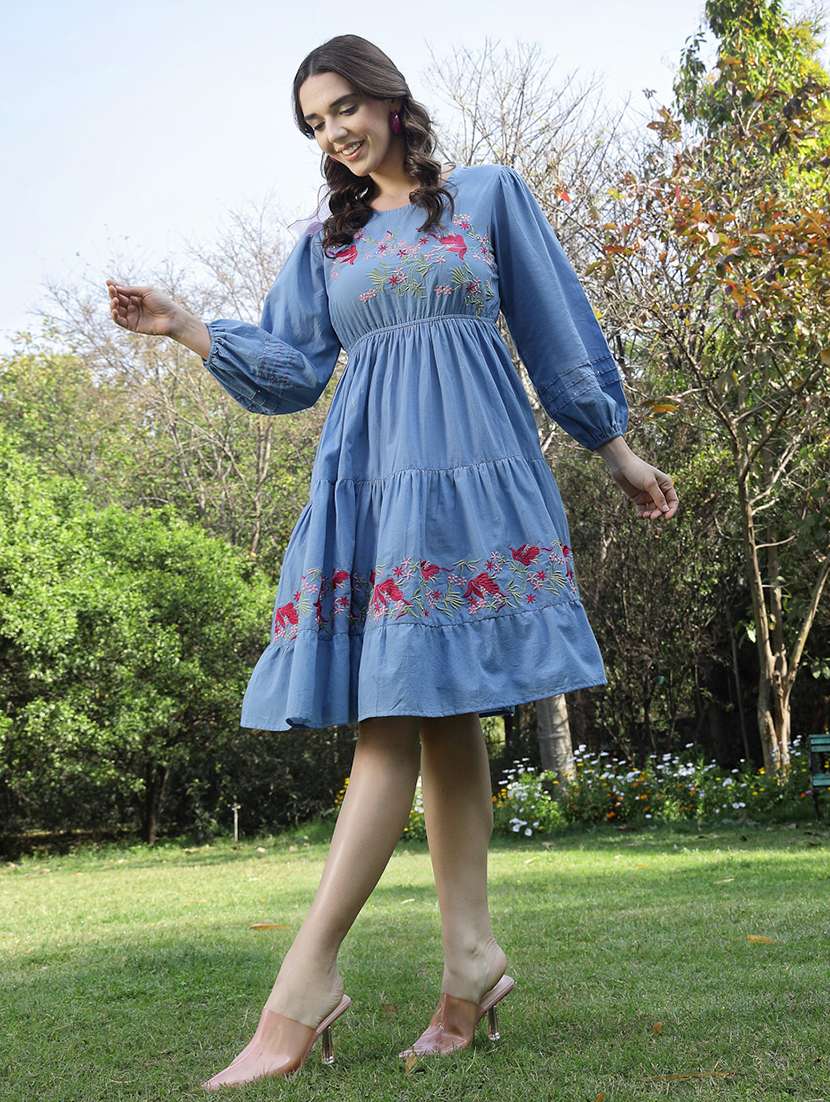 women embroidered round neck tiered dress - 22514598 -  Standard Image - 4