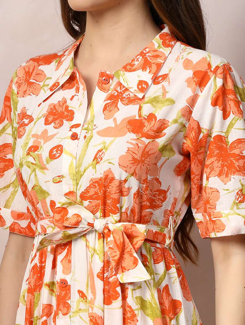 women printed collared tiered dress - 22514605 -  Standard Image - 1