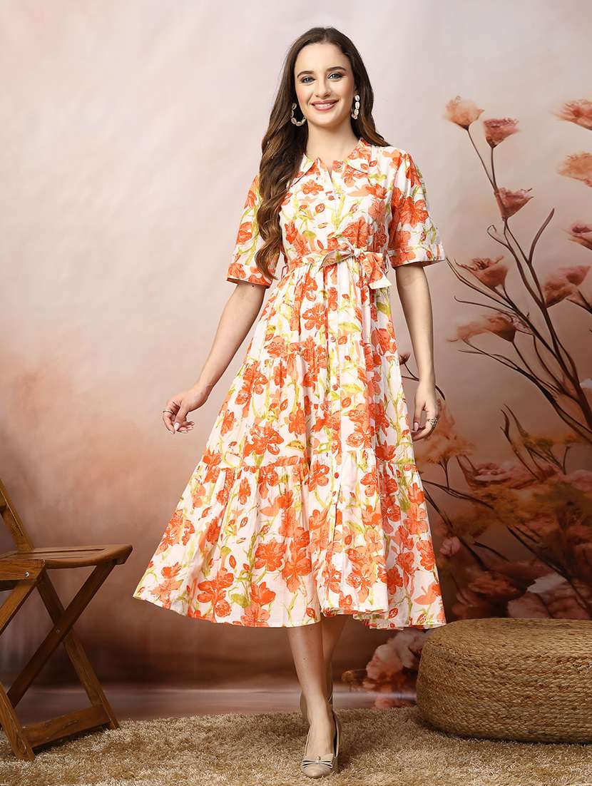 women printed collared tiered dress - 22514605 -  Standard Image - 4
