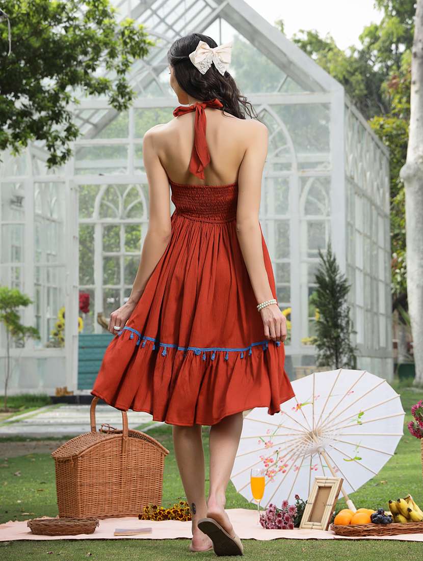 women embroidered halter neck tiered dress - 22514623 -  Standard Image - 4