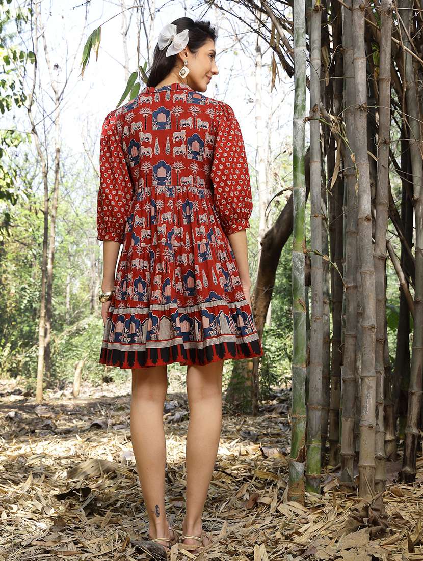 women printed collared tiered dress - 22514646 -  Standard Image - 4