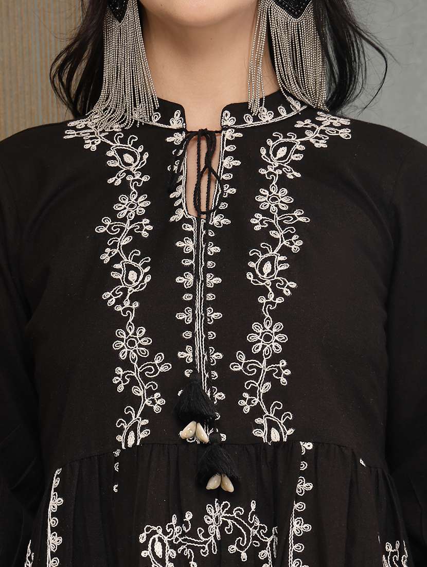 women embroidered mandarin neck tiered dress - 22514649 -  Standard Image - 1