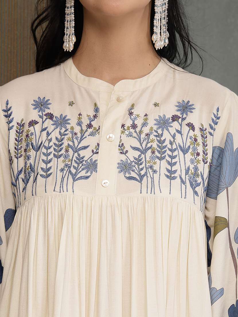 women embroidered mandarin neck tiered dress - 22514659 -  Standard Image - 1