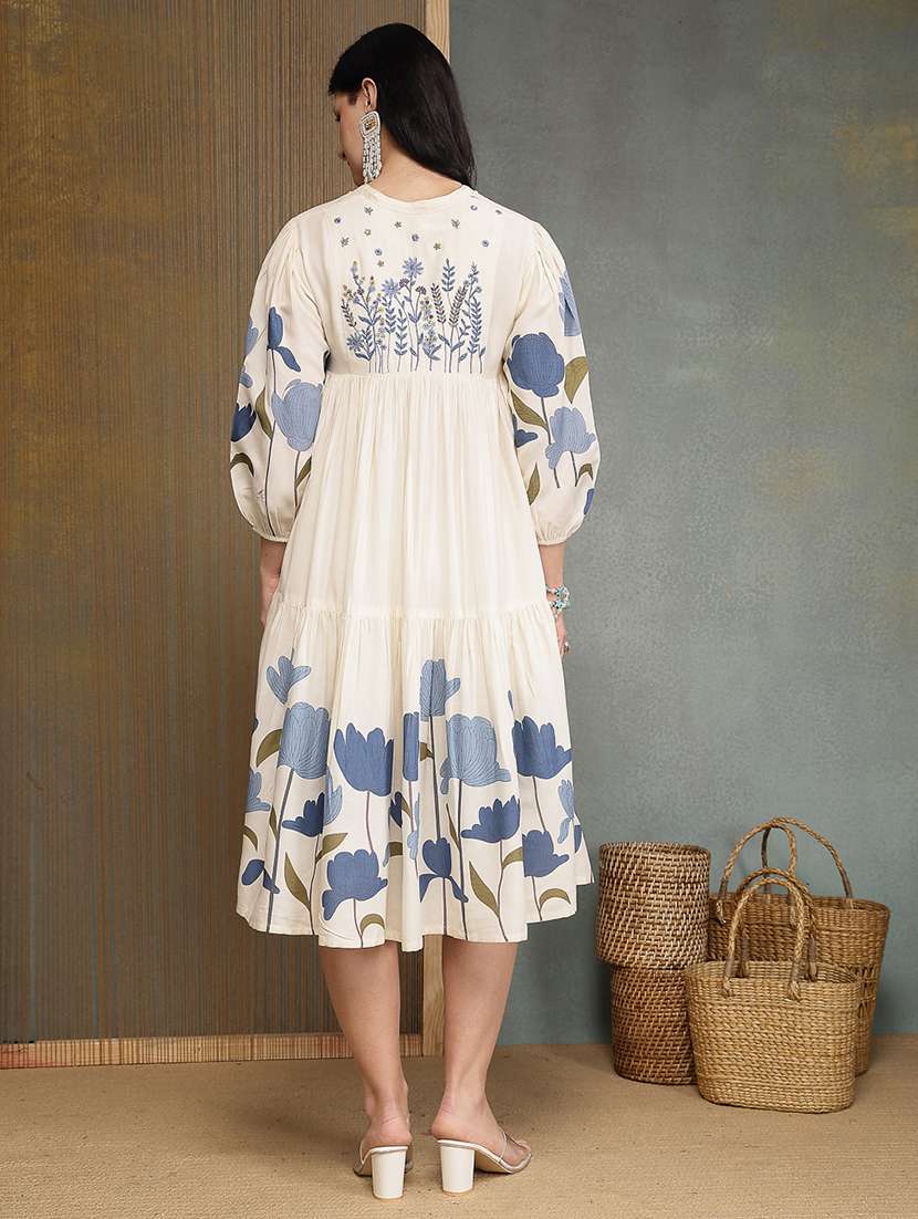 women embroidered mandarin neck tiered dress - 22514659 -  Standard Image - 4