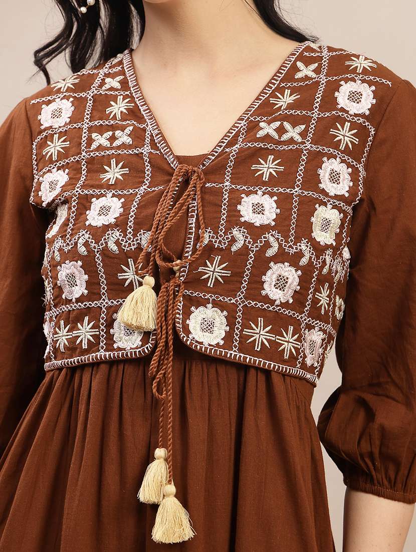 women embroidered round neck tiered dress with jacket - 22514663 -  Standard Image - 1