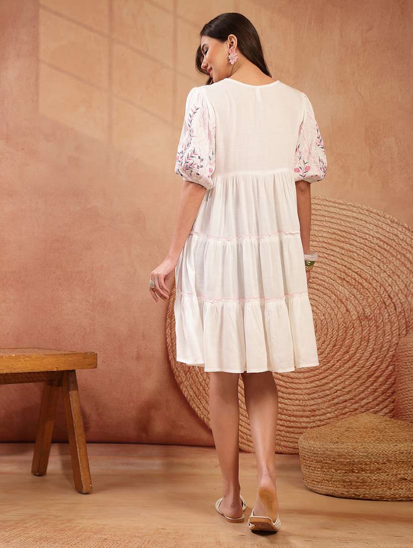 women embroidered puff sleeves tiered dress - 22514674 -  Standard Image - 4