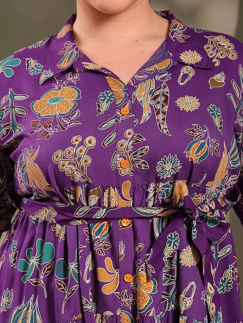 women printed collared tiered dress - 22514676 -  Standard Image - 1