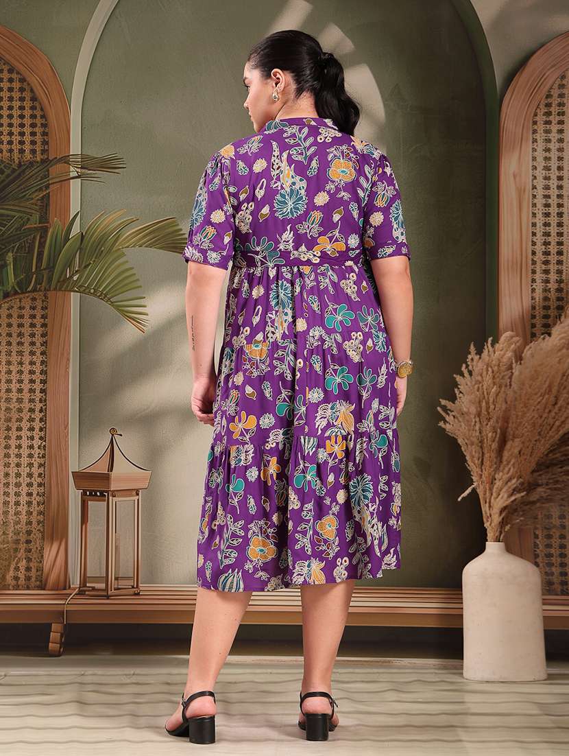 women printed collared tiered dress - 22514676 -  Standard Image - 4