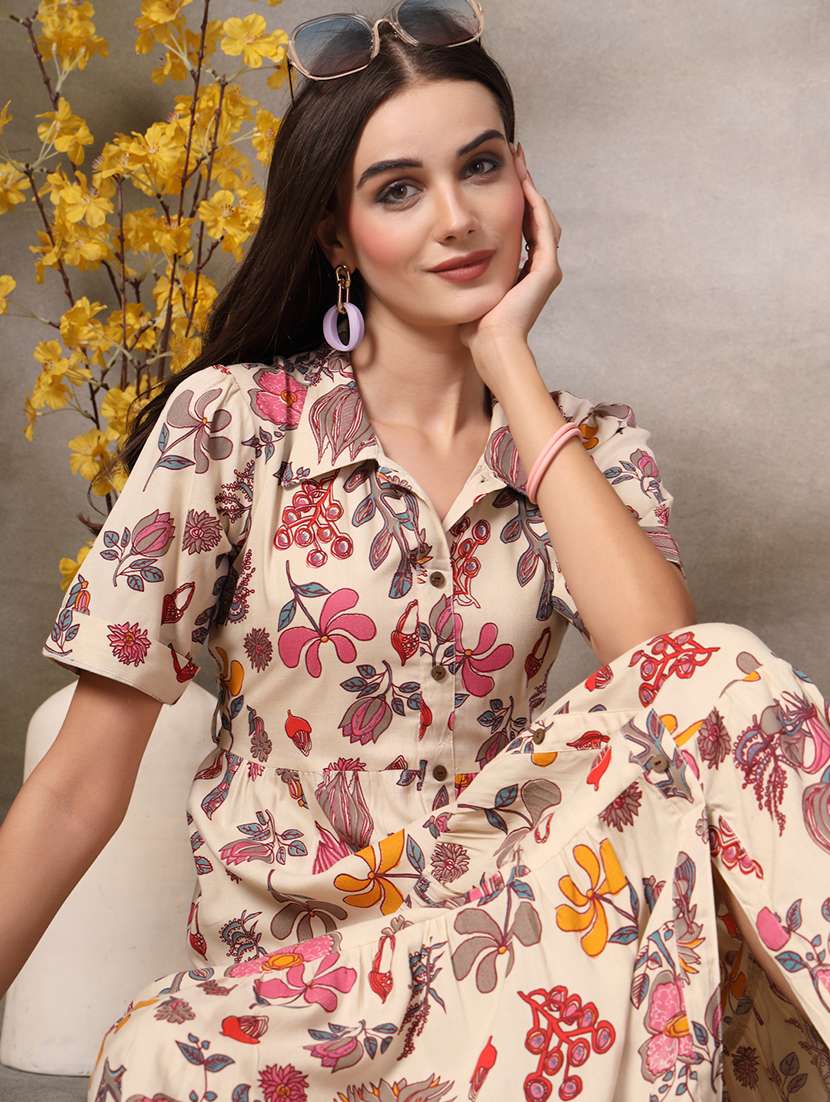 women printed short sleeves tiered dress - 22514679 -  Standard Image - 1